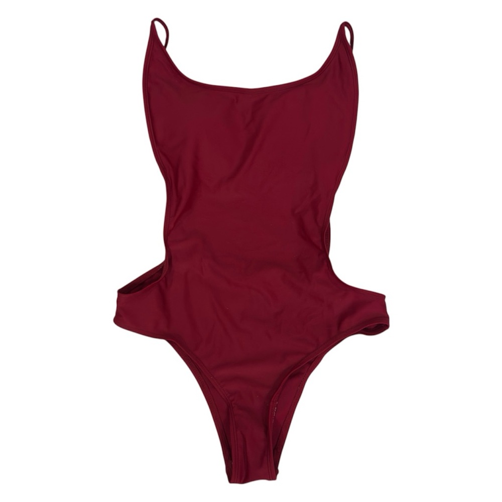 Sunny Co Clothing Sleek Deep Burgundy Cut-Out One-Piece Swimsuit